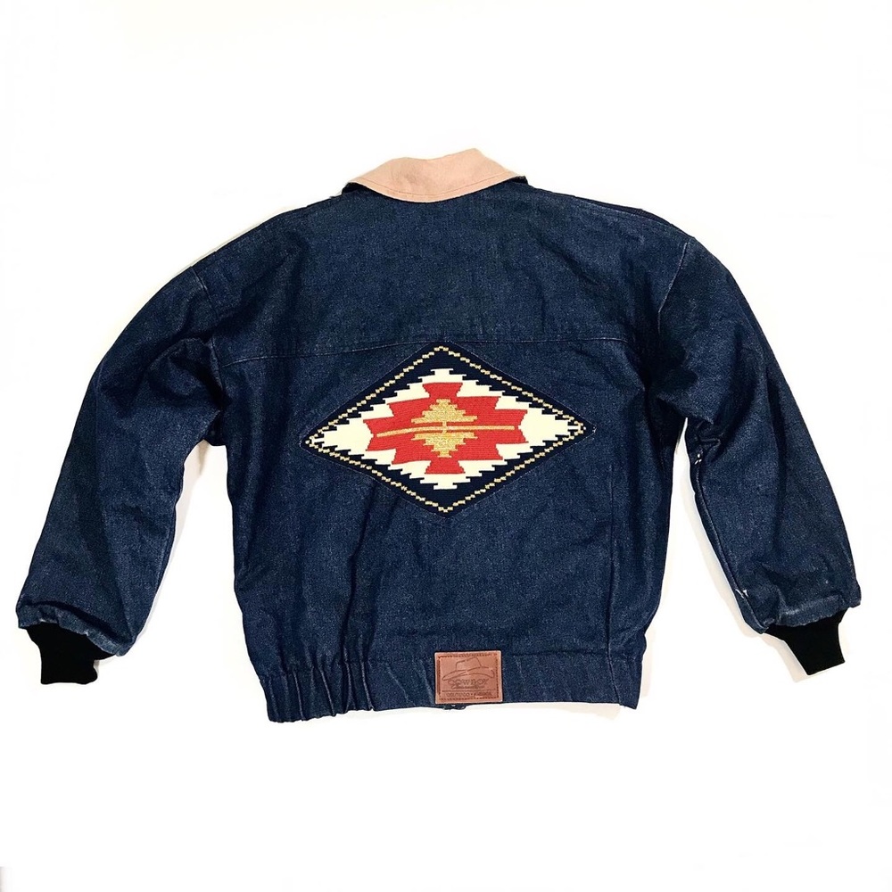 Vintage Aztec Blue Jean Denim Bomber Jacket